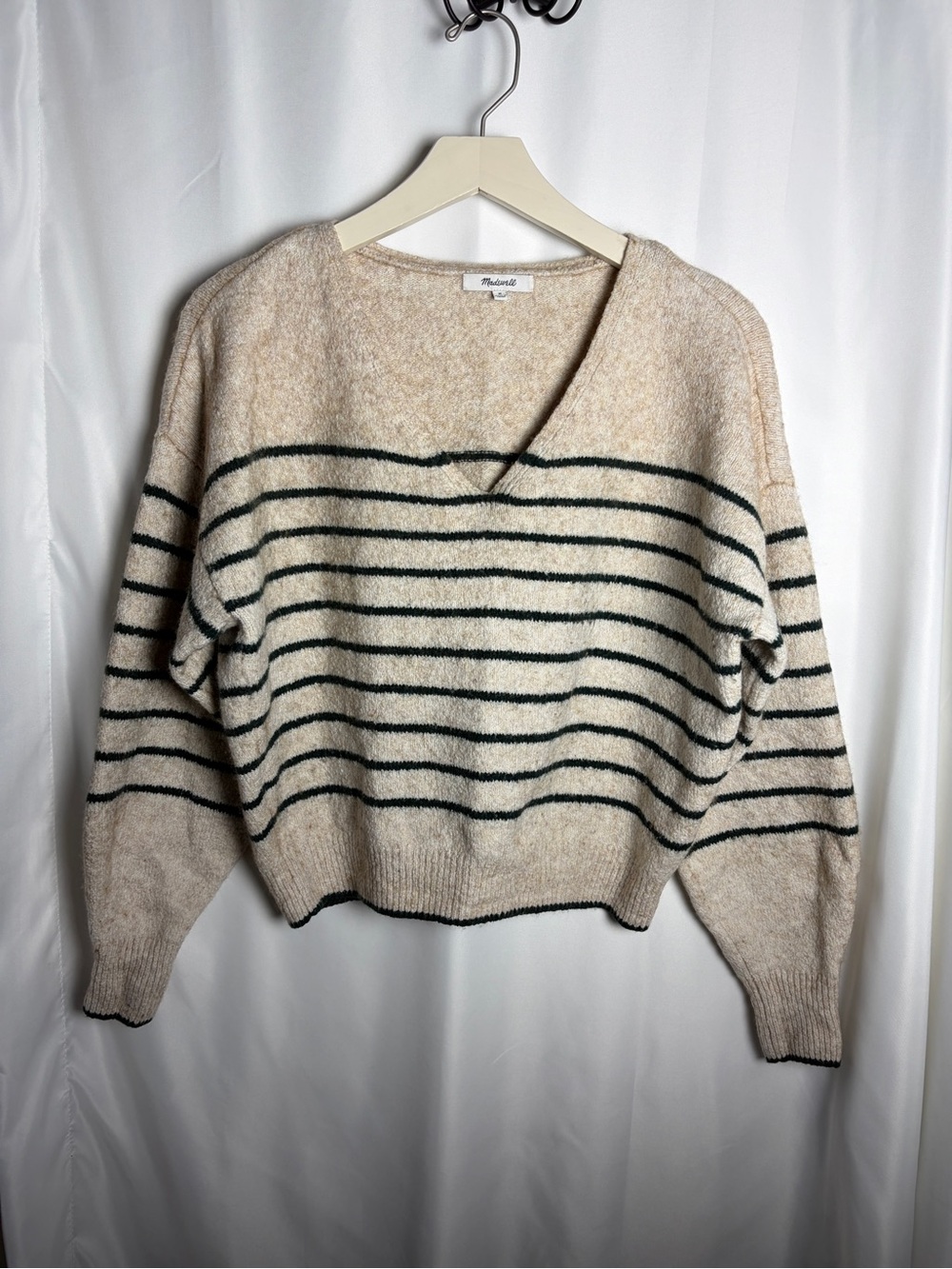Madewell Striped Wedged V-Neck Sweater Cotton Merino Wool Blend Fair Trade Sz M